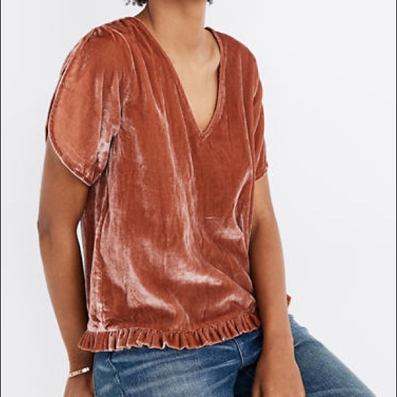 New Madewell Velvet Tulip-Sleeve Ruffle Top - Picture 3 of 8